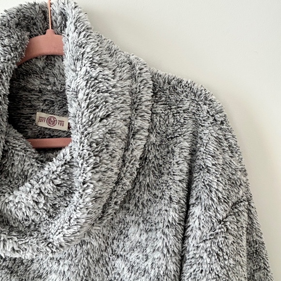 SO Cozy Gray Funnel Neck Plush Fleece Cowl Neck Pullover Top - Picture 5 of 16